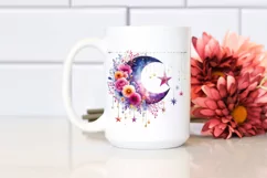 Vibrant Moon Flowers Stars Hanging Clipart Product Image 2