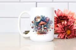 Detailed Mystical Celestial Mushroom Watercolor PNG Product Image 2