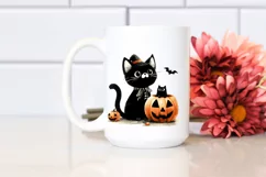 Simple Funny Halloween Clipart with Black Cat PNG Product Image 2