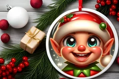 Shiny Christmas Elf Round Ornament Sublimation PNG Product Image 2