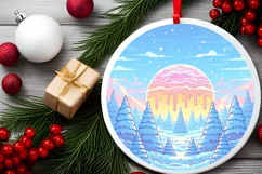 Pastel Winter Scene Round Sublimation PNG Product Image 2