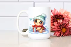 Cute Winter Baby Turtle with Present PNG Product Image 2