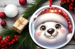 Shiny Christmas Polar Bear Round Ornament Sublimation PNG Product Image 2