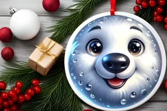 Shiny Christmas Polar Bear Round Ornament Sublimation PNG Product Image 2