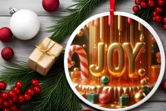 Joy Christmas Round Cute Ornament Sublimation Product Image 1