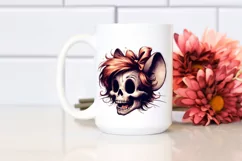 Retro Skull with Hair and Bow, PNG Product Image 2