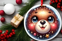 Shiny Christmas Bear Round Ornament Sublimation PNG Product Image 2