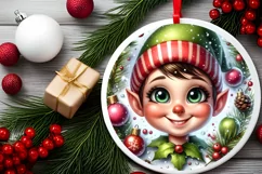Shiny Christmas Elf Round Ornament Sublimation PNG Product Image 2
