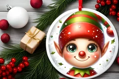 Shiny Christmas Elf Round Ornament Sublimation PNG Product Image 2