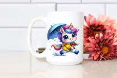 Funny Unicorn Running in Raincoat PNG Product Image 2