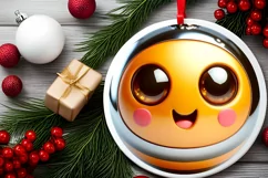 Shiny Christmas Bee Round Ornament Sublimation PNG Product Image 2