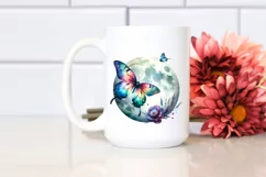 Colorful Butterfly Sleeps on Moon PNG Product Image 2