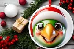 Shiny Christmas Parrot Round Ornament Sublimation PNG Product Image 2