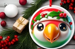 Shiny Christmas Parrot Round Ornament Sublimation PNG Product Image 2