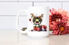 cute Watercolor Frog with Reindeer Horns and Gift Box Product Image 2
