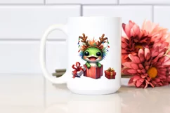 cute Watercolor Frog with Reindeer Horns and Gift Box Product Image 2