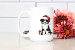 a Cute Sitting Border Collie with Santa Hat PNG Product Image 2