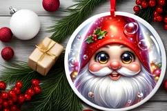 Christmas Gnome Round Ornament Sublimation PNG Product Image 2