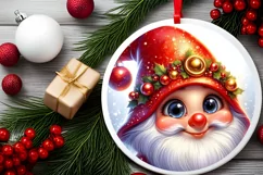 Shiny Christmas Gnome Round Ornament Sublimation PNG Product Image 2