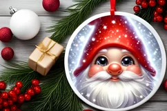 Shiny Christmas Gnome Round Ornament Sublimation PNG Product Image 2