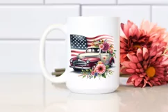 Centered Watercolor Car with Zinnia and USA Flag Product Image 2