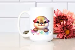Cute Baby Otter Watercolor | Sublimation | Clipart Product Image 2