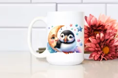 Smiling Baby Puffin with Moon PNG Product Image 2