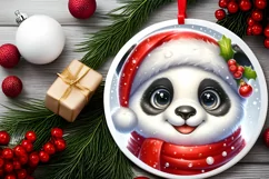 Shiny Christmas Panda Round Ornament Sublimation PNG Product Image 2