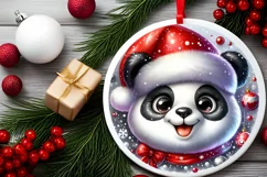 Shiny Christmas Panda Round Ornament Sublimation PNG Product Image 2