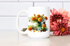 Watercolor Bottle Filled with Marigold and Cosmos | Product Image 2