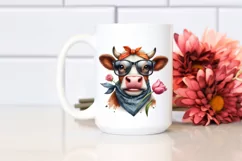 Whimsical Cow Portrait with Tulip and Rose | Sublimation Product Image 2