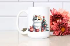 Cute Sitting Cat with Christmas Decorations PNG Product Image 2