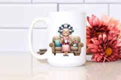 Old Lady Watercolor Character on Couch with Hair Curlers | Product Image 2