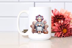 Old Lady Watercolor Character on Couch with Hair Curlers | Product Image 2