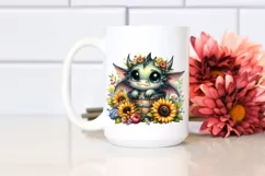 Cute Baby Dragon with Flowers PNG Product Image 2