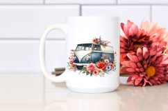 Watercolor Vintage Van with Flowers Clipart Product Image 2