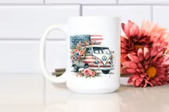 Watercolor Vintage Van with Flowers Clipart Product Image 2