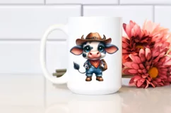 Expressive Watercolor Cow with Farm Jeans | Sublimation Product Image 2