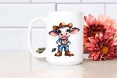 Expressive Watercolor Cow with Farm Jeans | Sublimation Product Image 2