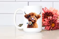 Whimsical Cow Portrait with Flower in Mouth | Sublimation Product Image 2