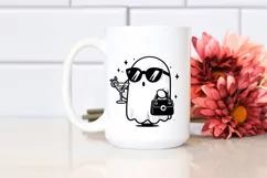 Cute Ghost with Sunglasses Holding Cocktail, PNG Product Image 2