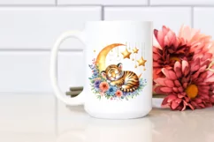 Colorful Watercolor Baby Tiger with Moon and Flowers | Product Image 2