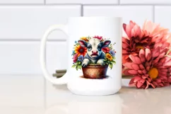 Cow sitting in Flower Pot, PNG Product Image 2