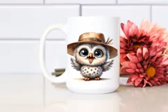 Funny Baby Owl Standing with Hat | Watercolor Clipart Product Image 2