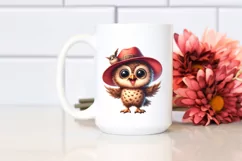 Funny Baby Owl Standing with Hat | Watercolor Clipart Product Image 2