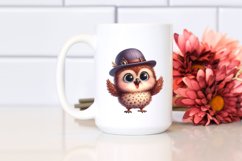 Funny Baby Owl Standing with Hat | Watercolor Clipart Product Image 2