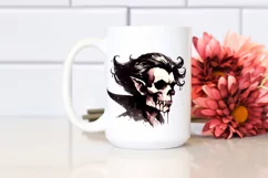 Retro Vampire Skull with Hair PNG Product Image 2