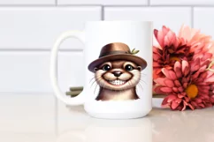 Funny Expressive Otter with Hat | Watercolor Clipart Product Image 2
