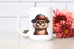 Funny Expressive Otter with Hat | Watercolor Clipart Product Image 2