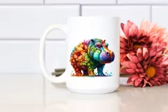 Abstract Vibrant Watercolor Hippo with Flowers, Transparent Product Image 2